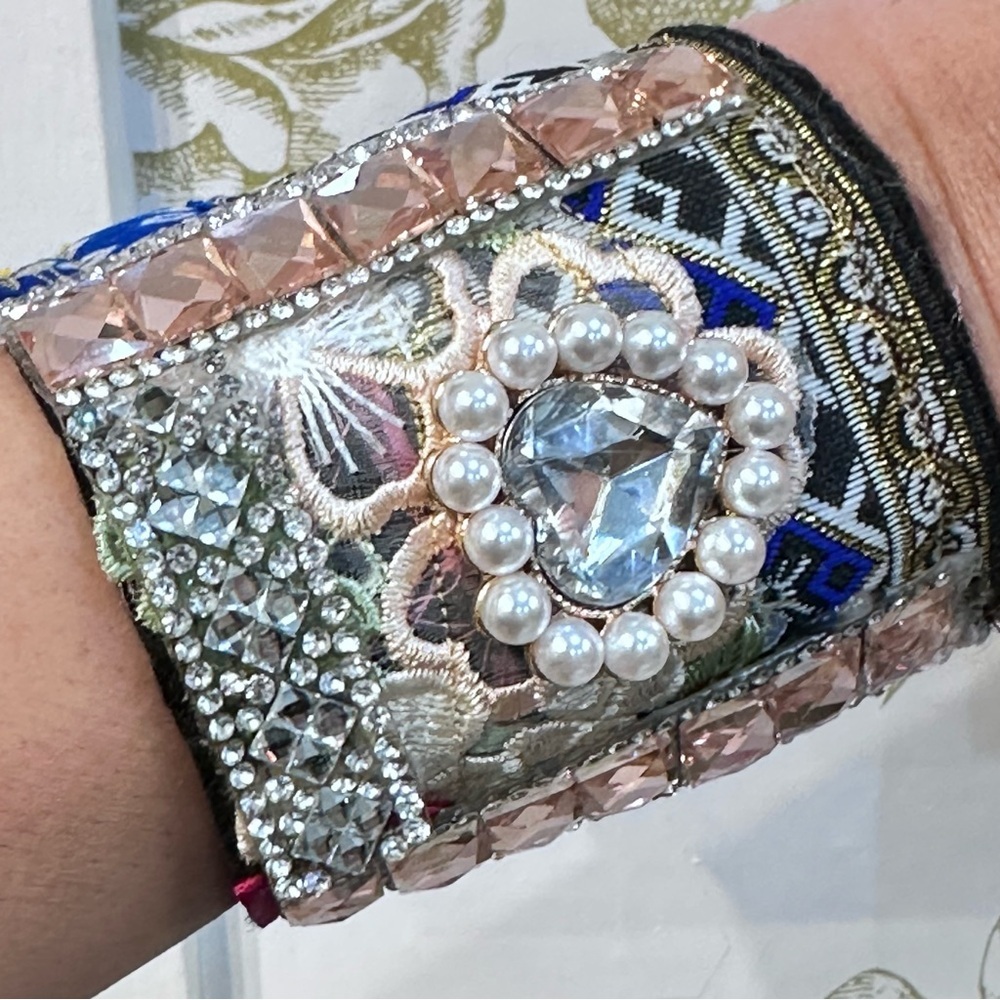 RUBYRUDI Cuff Bracelet Handcrafted OOAK Fabric Embellished Artisan Wearable Art - Picture 6 of 15